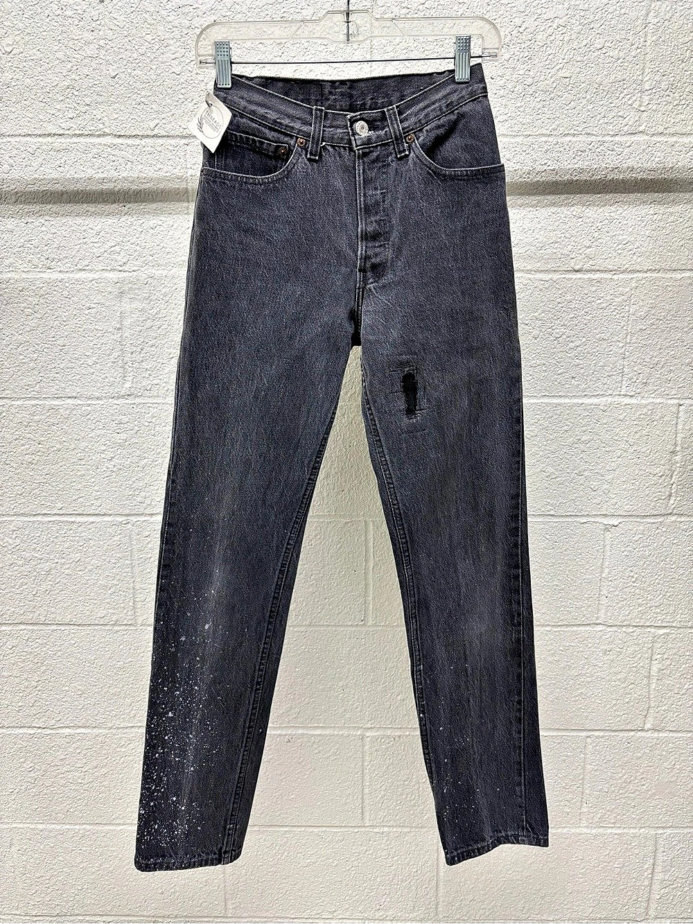 Vintage 90s Levi's 501 Straight Leg Jeans in Faded Black with Paint Splatters